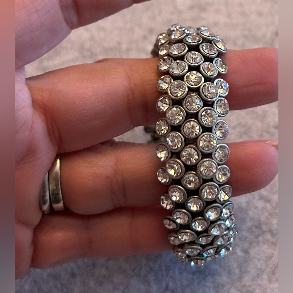 J.Crew Vintage Luxe Crystal Cocktail Stretch Cuff Bracelet Silver Tone